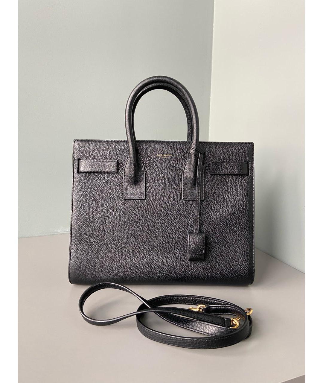 SAINT LAURENT Черная кожаная сумка с короткими ручками, фото 9