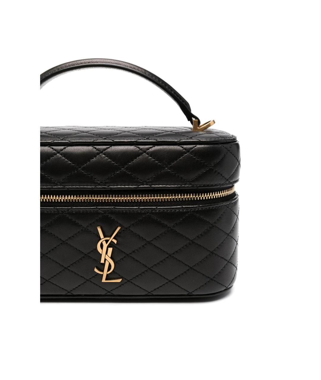 SAINT LAURENT Черная кожаная сумка с короткими ручками, фото 4