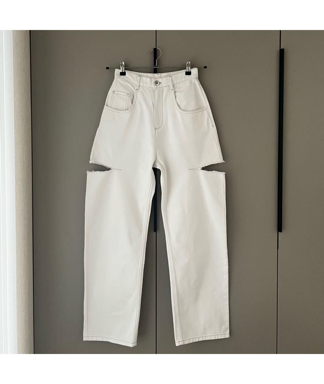 MAISON MARGIELA Белые хлопковые прямые джинсы, фото 4