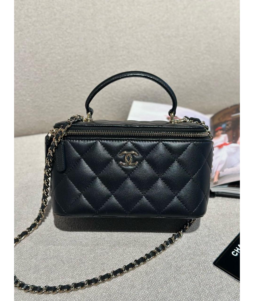 CHANEL Черная кожаная сумка с короткими ручками, фото 9