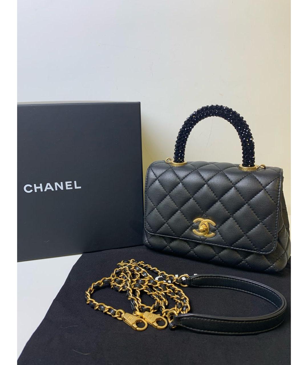 CHANEL Черная кожаная сумка с короткими ручками, фото 2