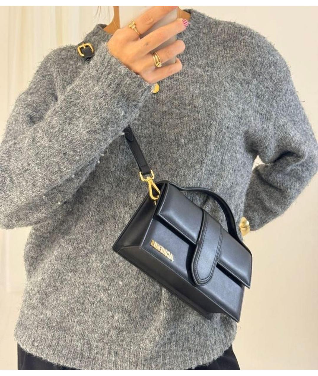 JACQUEMUS Черная кожаная сумка с короткими ручками, фото 7