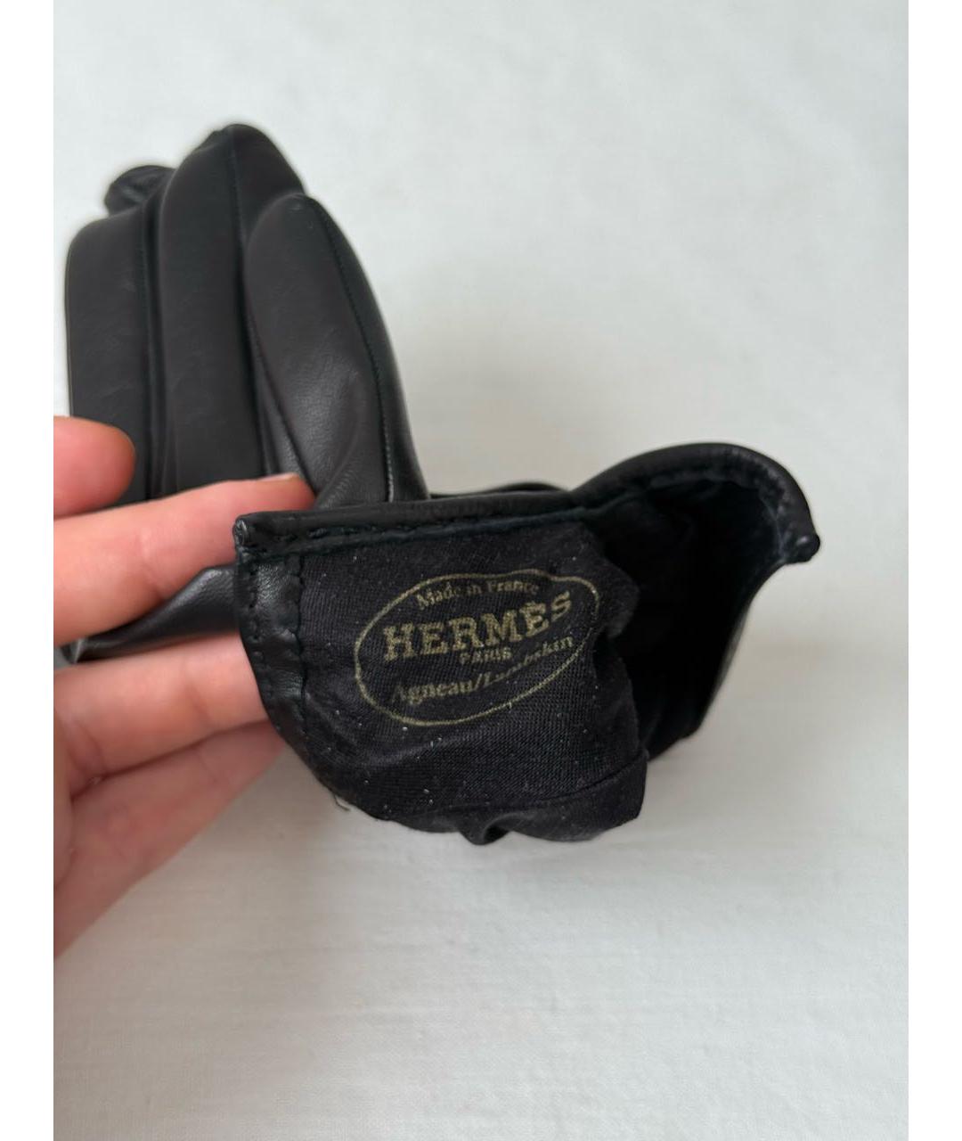 HERMES Черные кожаные перчатки, фото 6