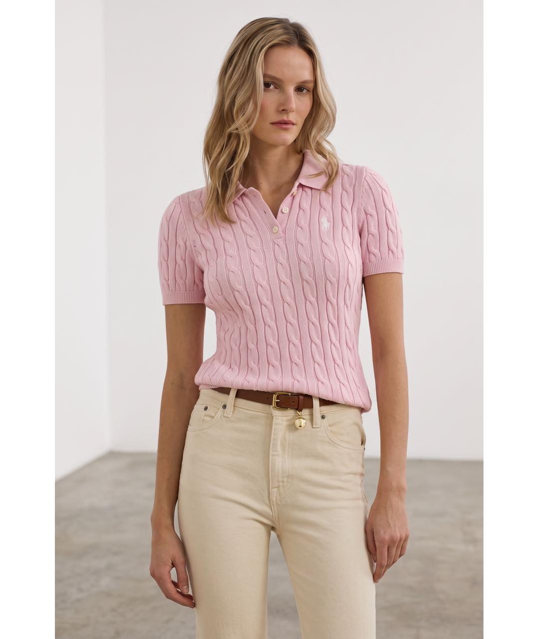 RALPH LAUREN Розовая хлопковая футболка, фото 4