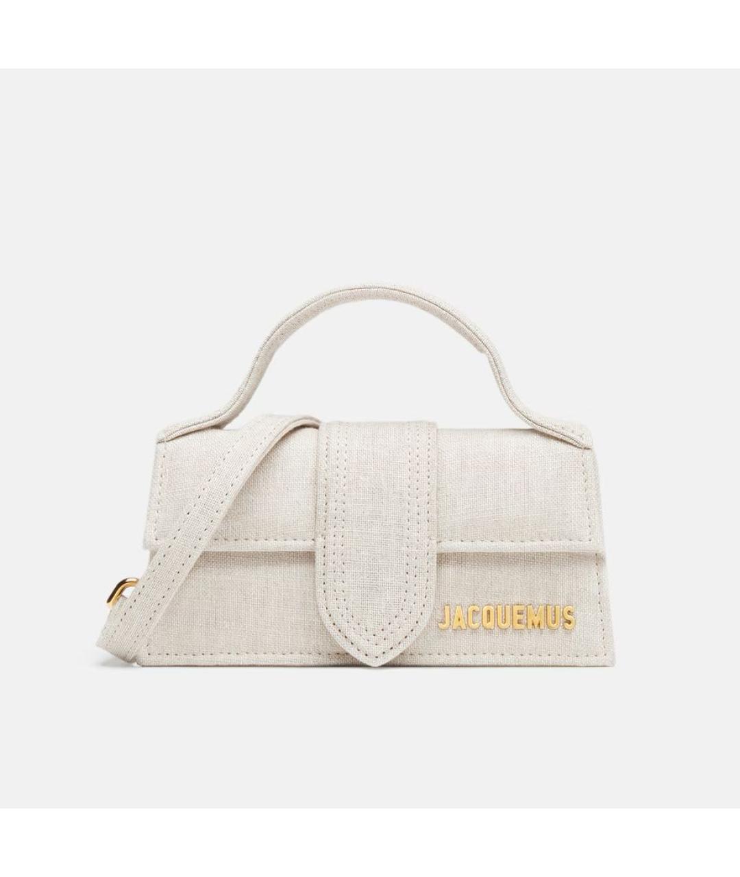 JACQUEMUS Бежевая льняная сумка с короткими ручками, фото 9