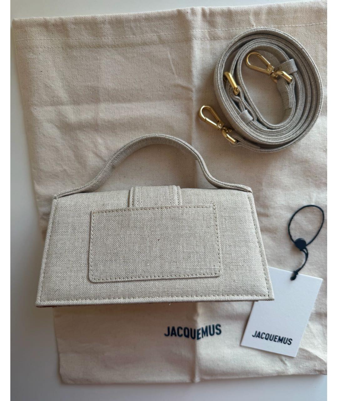 JACQUEMUS Бежевая льняная сумка с короткими ручками, фото 4