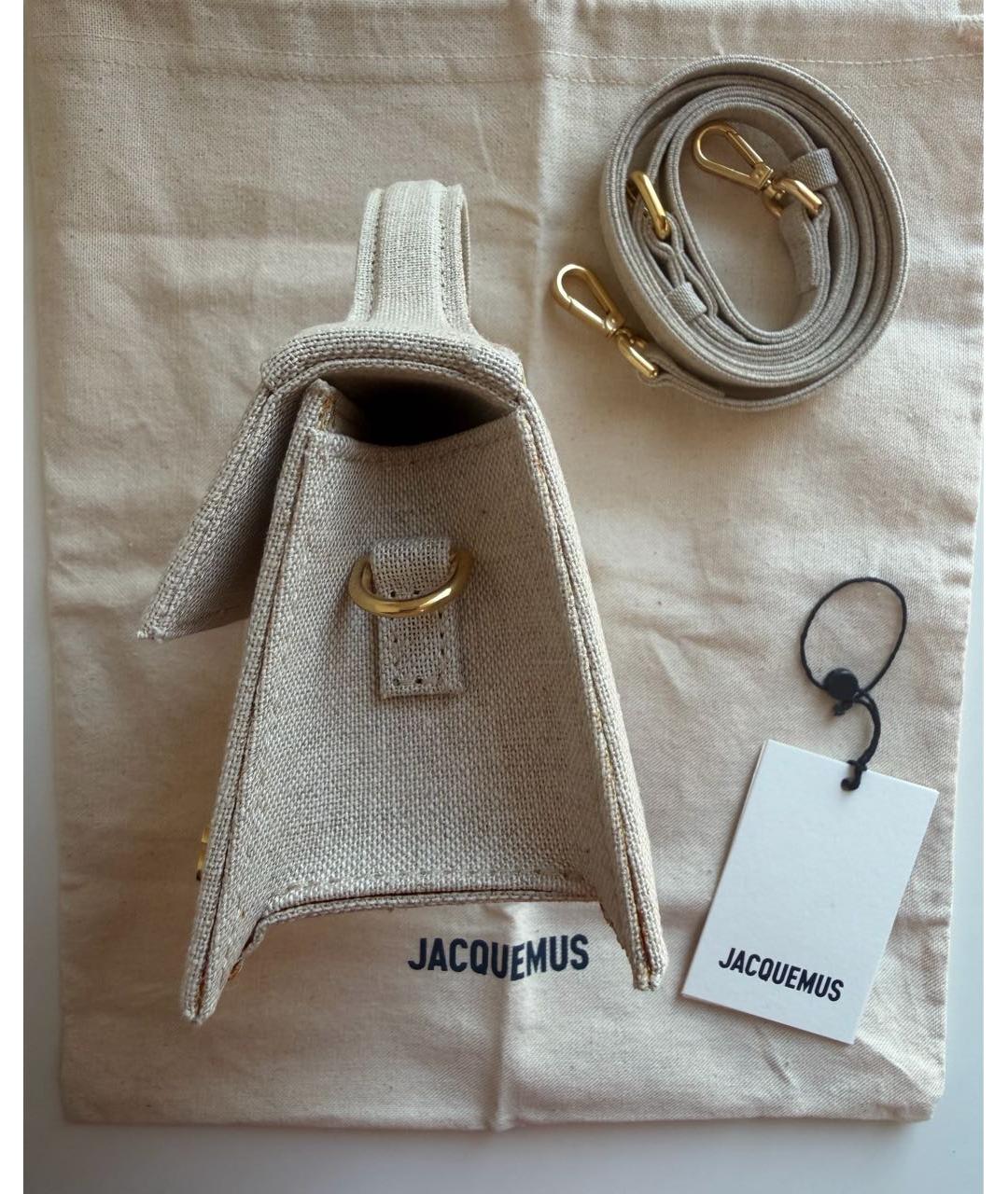 JACQUEMUS Бежевая льняная сумка с короткими ручками, фото 6