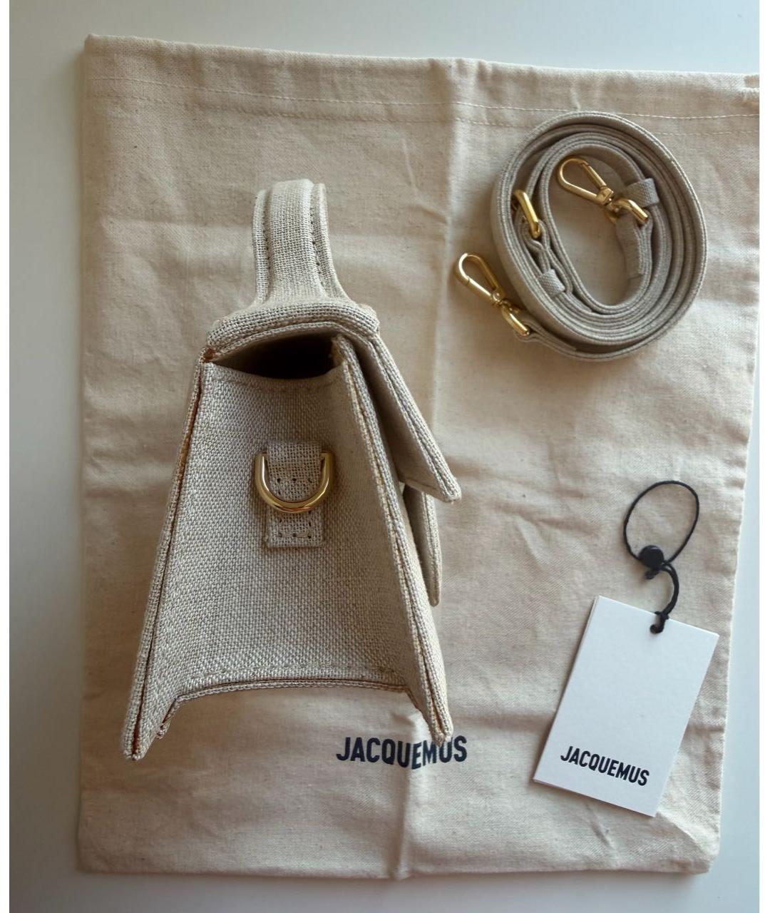 JACQUEMUS Бежевая льняная сумка с короткими ручками, фото 7