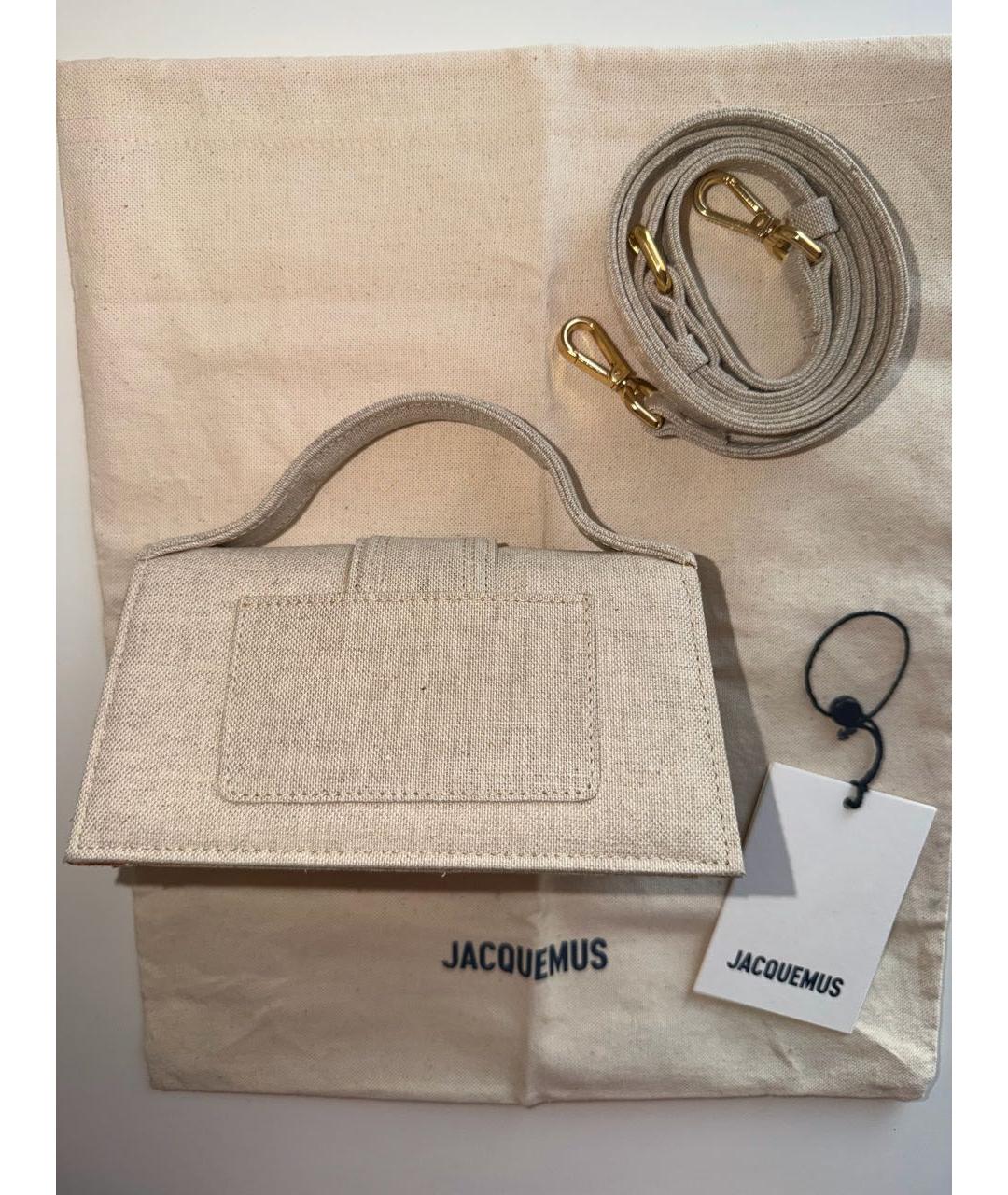 JACQUEMUS Бежевая льняная сумка с короткими ручками, фото 5
