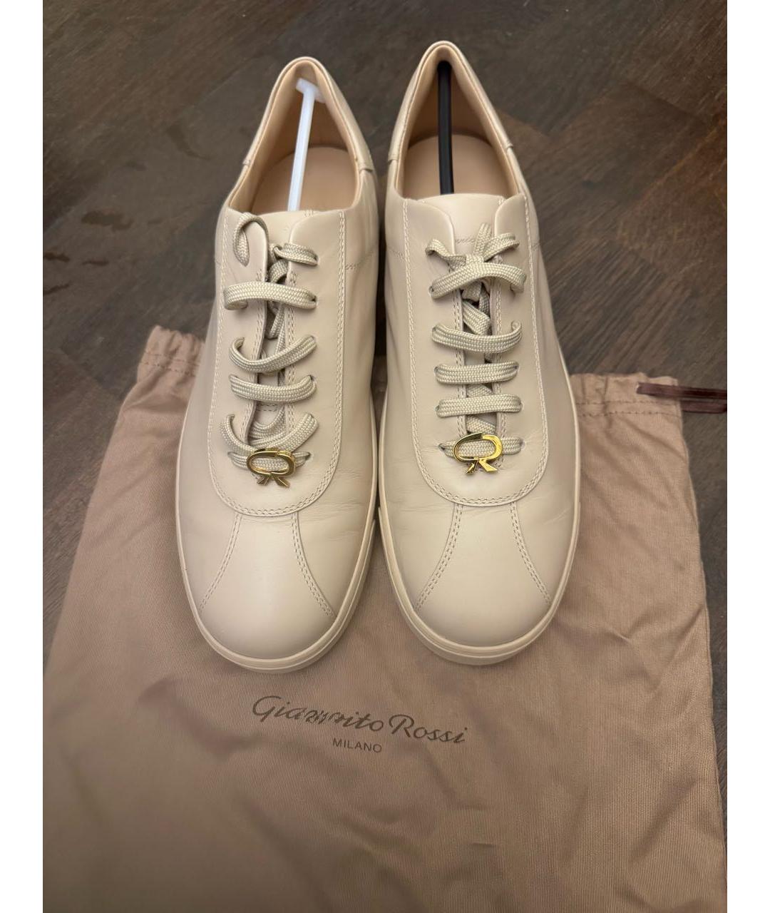GIANVITO ROSSI Бежевые кожаные кеды, фото 2