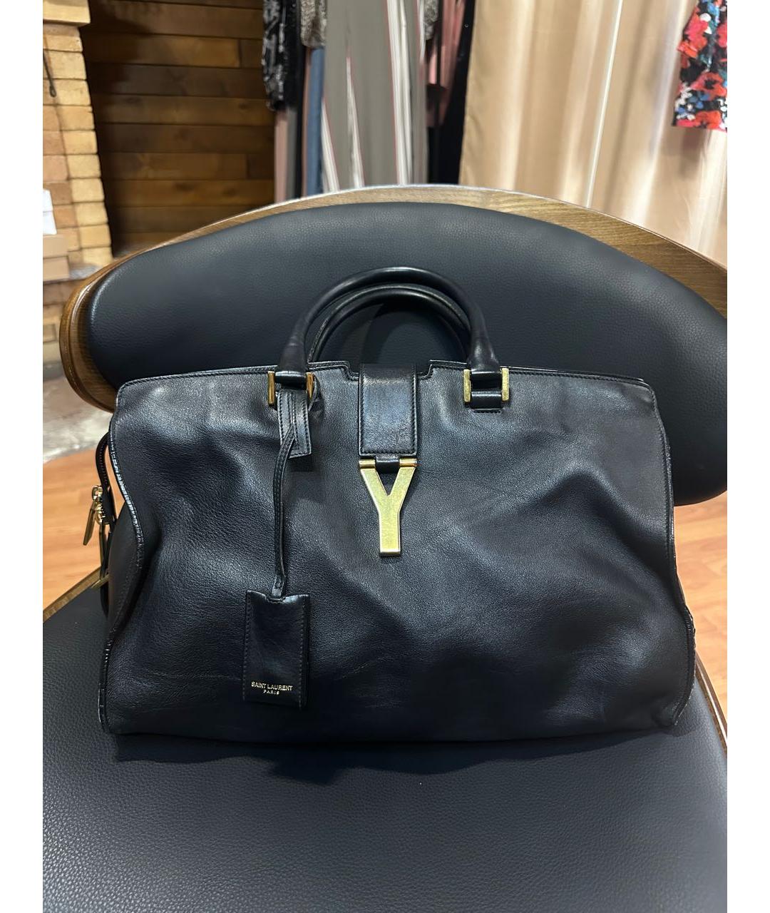 SAINT LAURENT Черная кожаная сумка тоут, фото 9