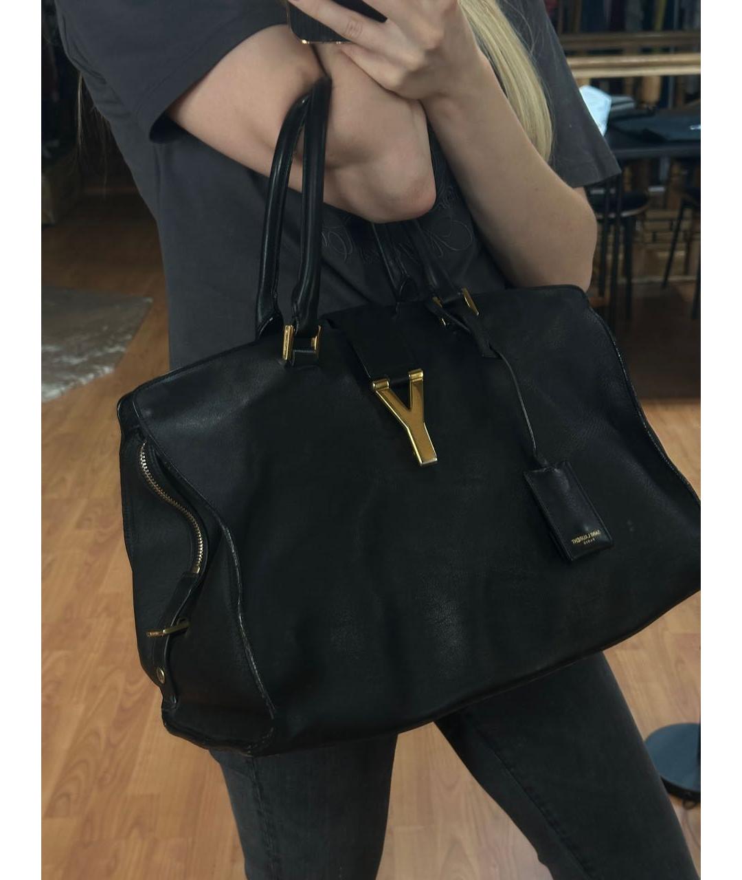 SAINT LAURENT Черная кожаная сумка тоут, фото 2