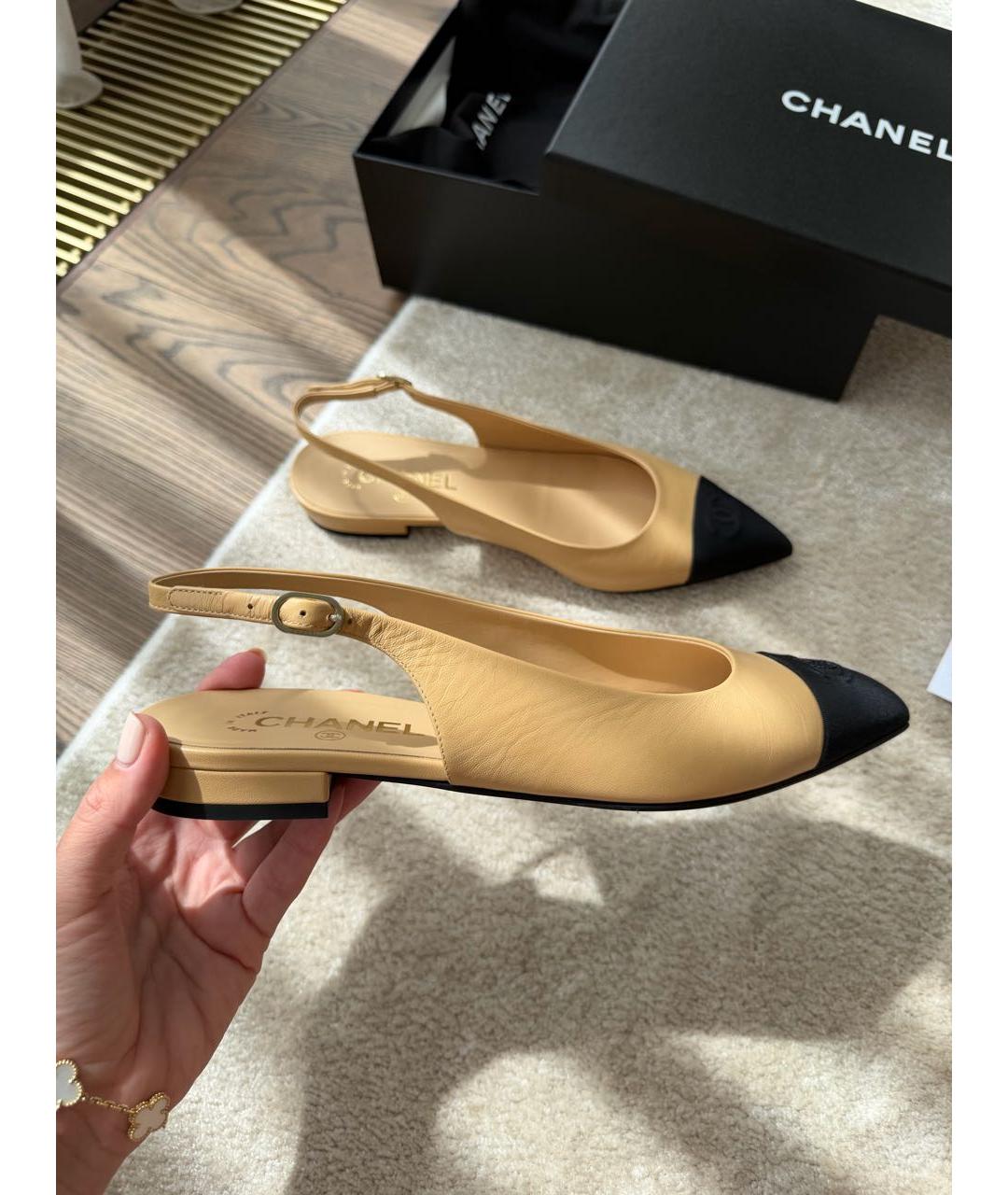 CHANEL Бежевые кожаные балетки, фото 6