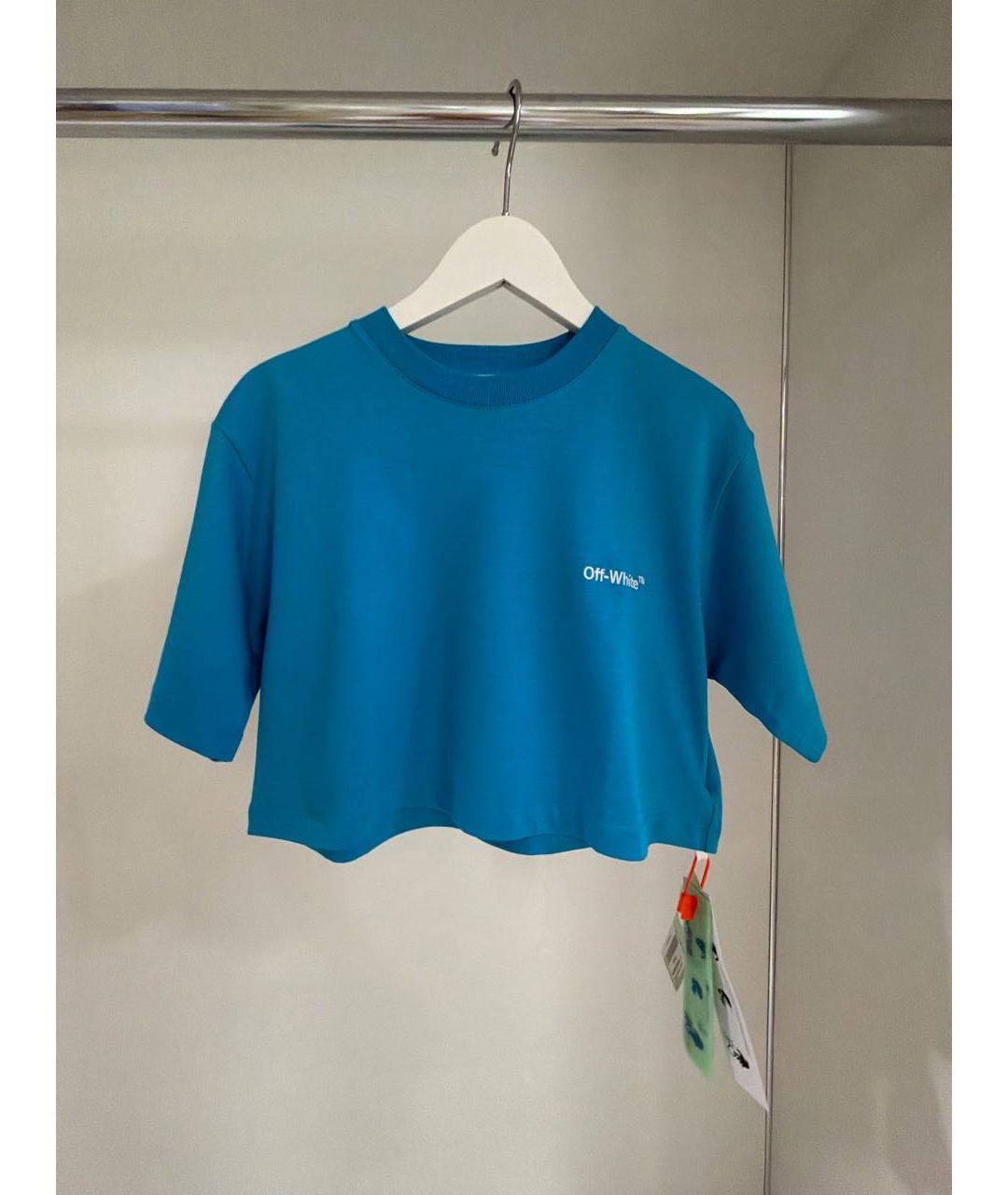 OFF-WHITE Голубая хлопковая футболка, фото 7