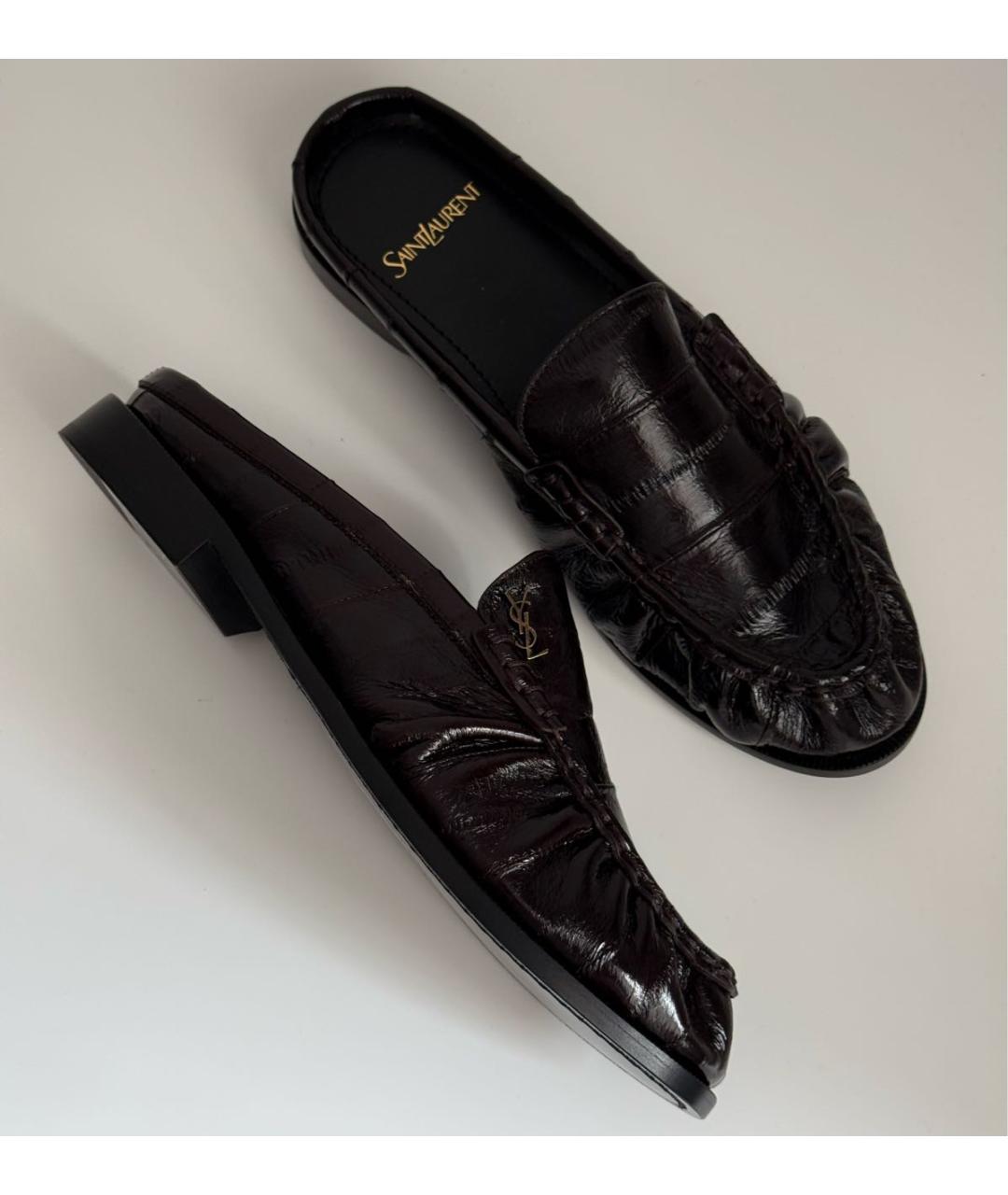 SAINT LAURENT Коричневые кожаные лоферы, фото 3