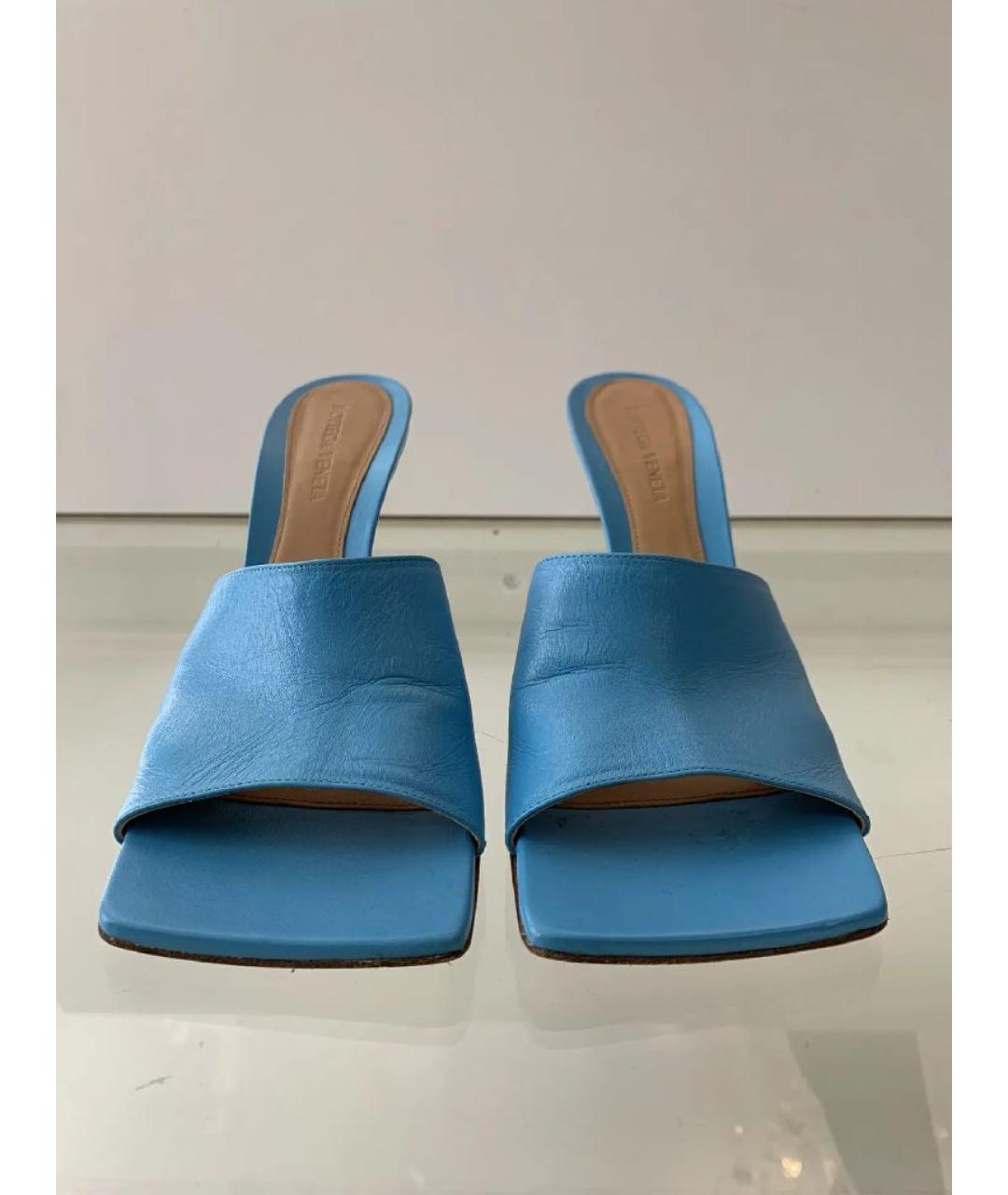BOTTEGA VENETA Голубые кожаные мюли, фото 2
