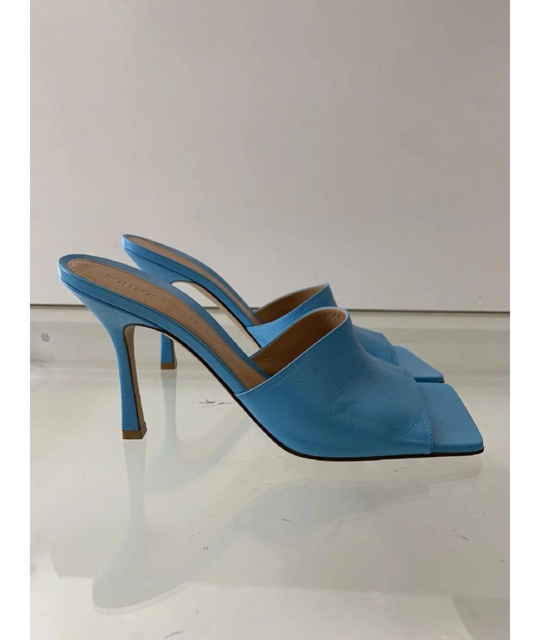 BOTTEGA VENETA Голубые кожаные мюли, фото 10