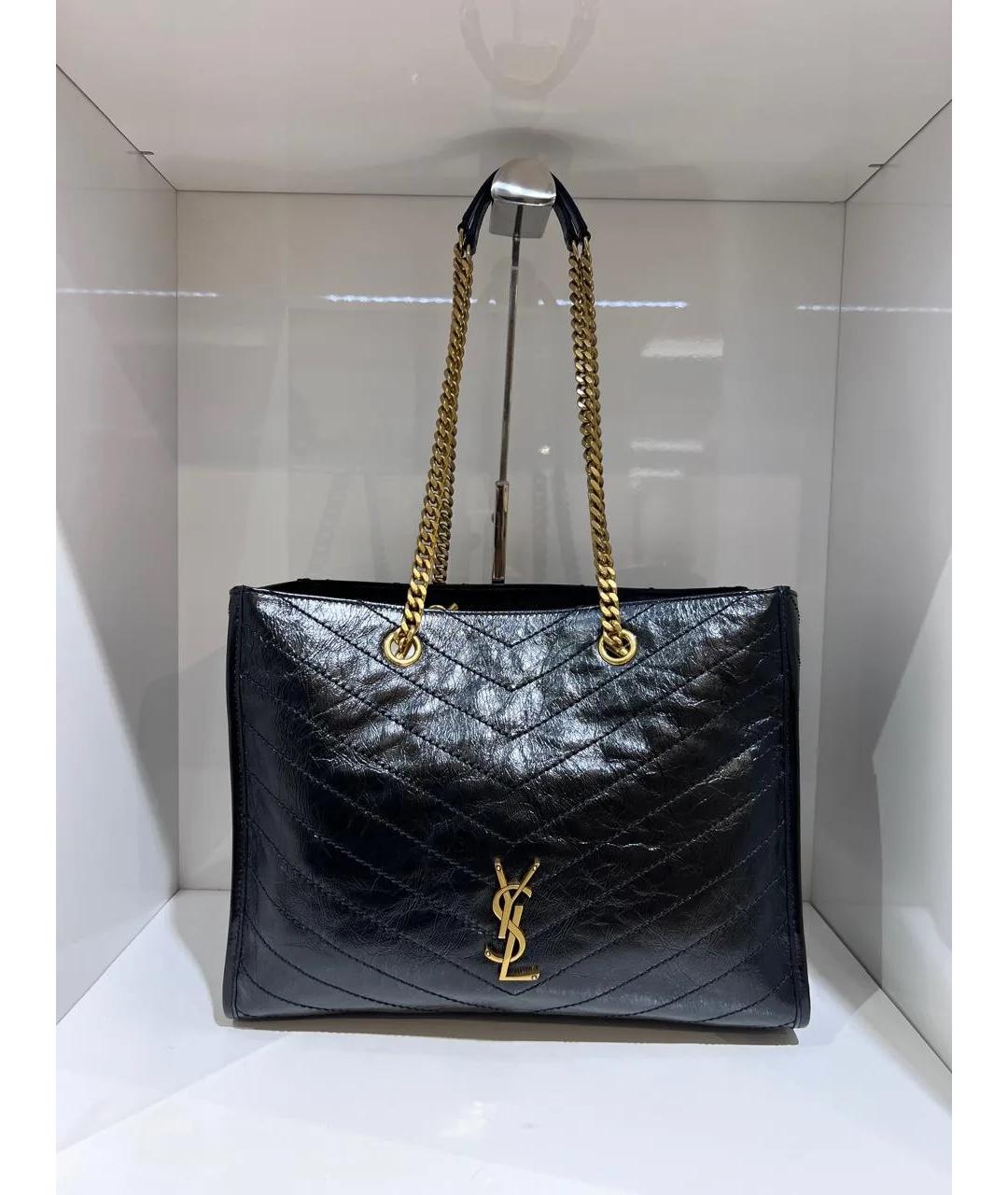 SAINT LAURENT Черная кожаная сумка тоут, фото 3