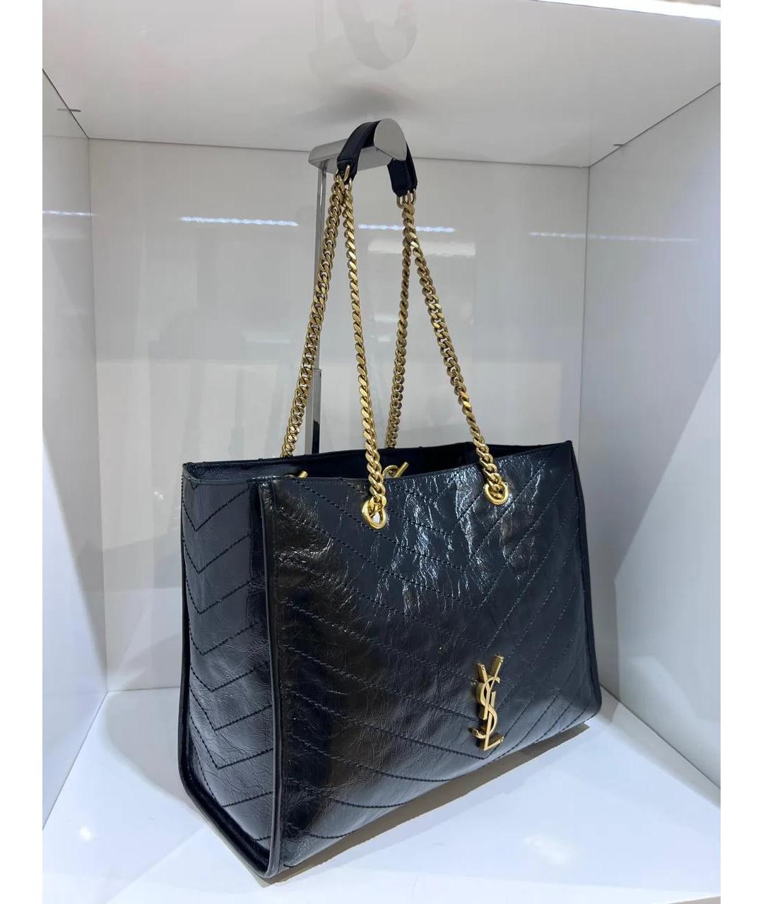 SAINT LAURENT Черная кожаная сумка тоут, фото 2