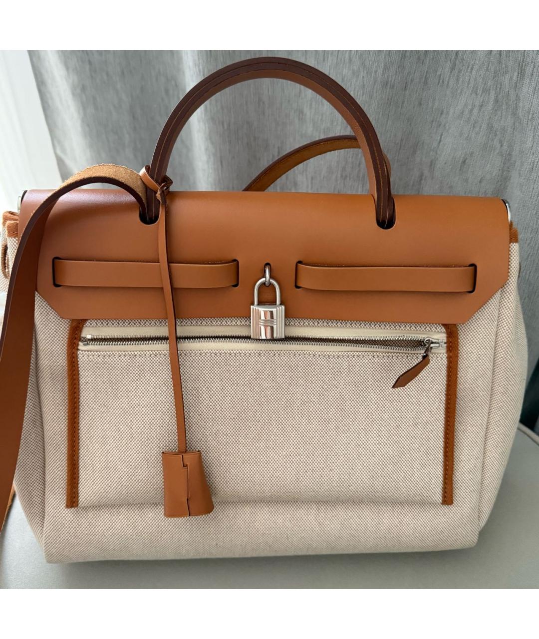 HERMES Бежевая тканевая сумка через плечо, фото 3