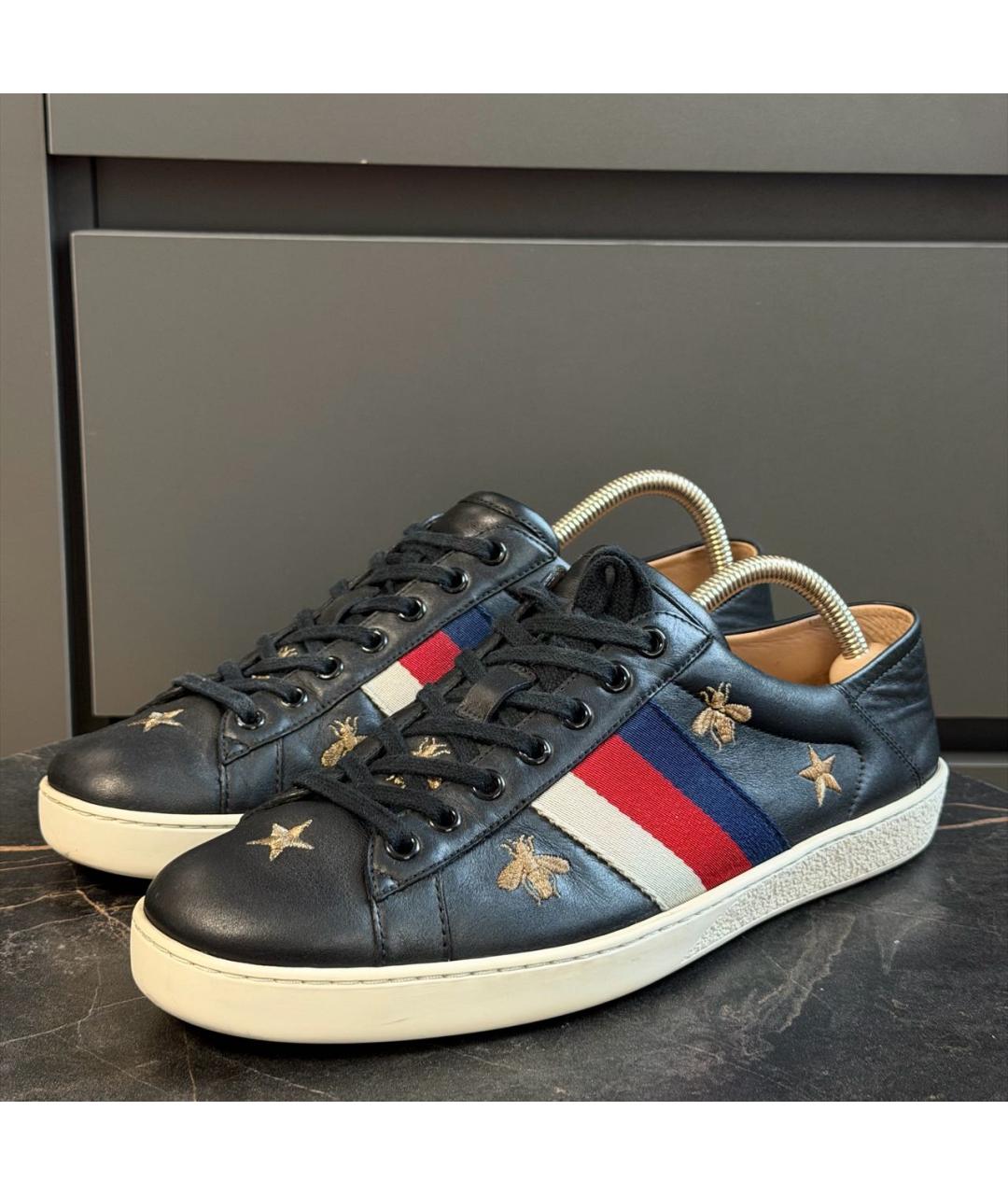 GUCCI Темно-синие кожаные низкие кроссовки / кеды, фото 2