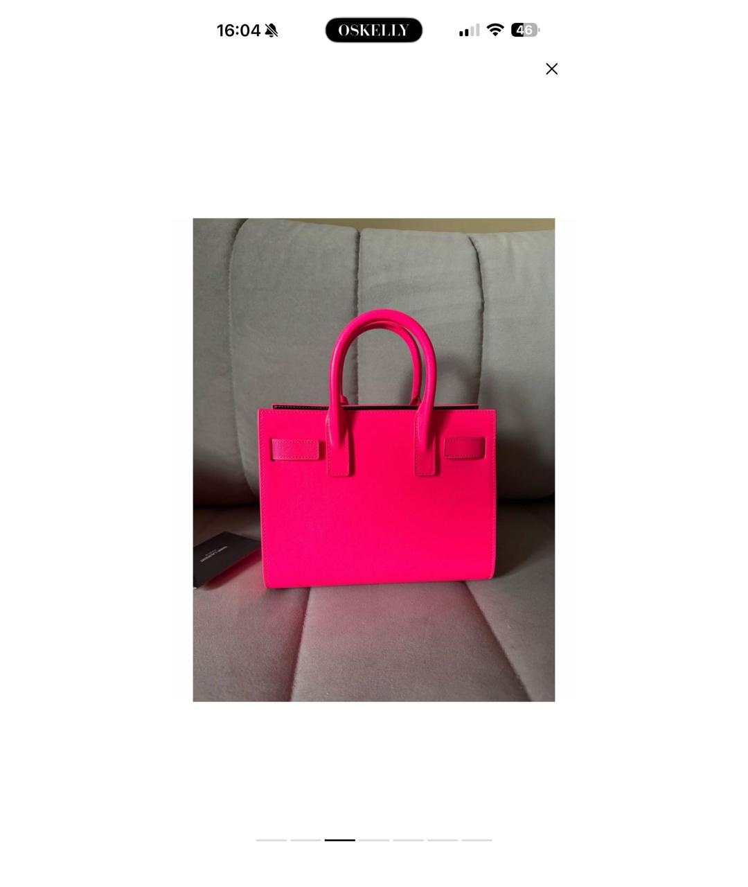 SAINT LAURENT Розовая кожаная сумка с короткими ручками, фото 3