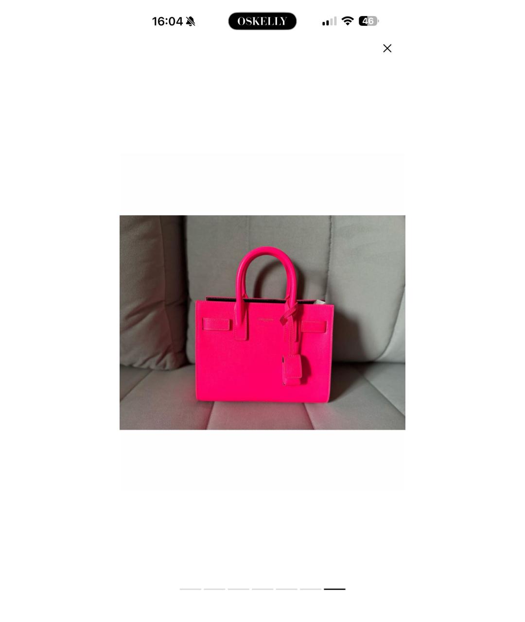 SAINT LAURENT Розовая кожаная сумка с короткими ручками, фото 7