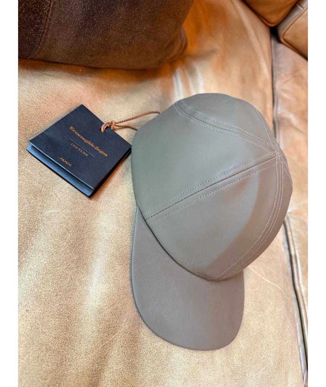ERMENEGILDO ZEGNA XXX Хаки кожаная кепка/бейсболка, фото 2
