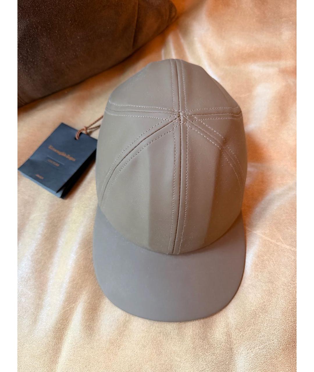 ERMENEGILDO ZEGNA XXX Хаки кожаная кепка/бейсболка, фото 3