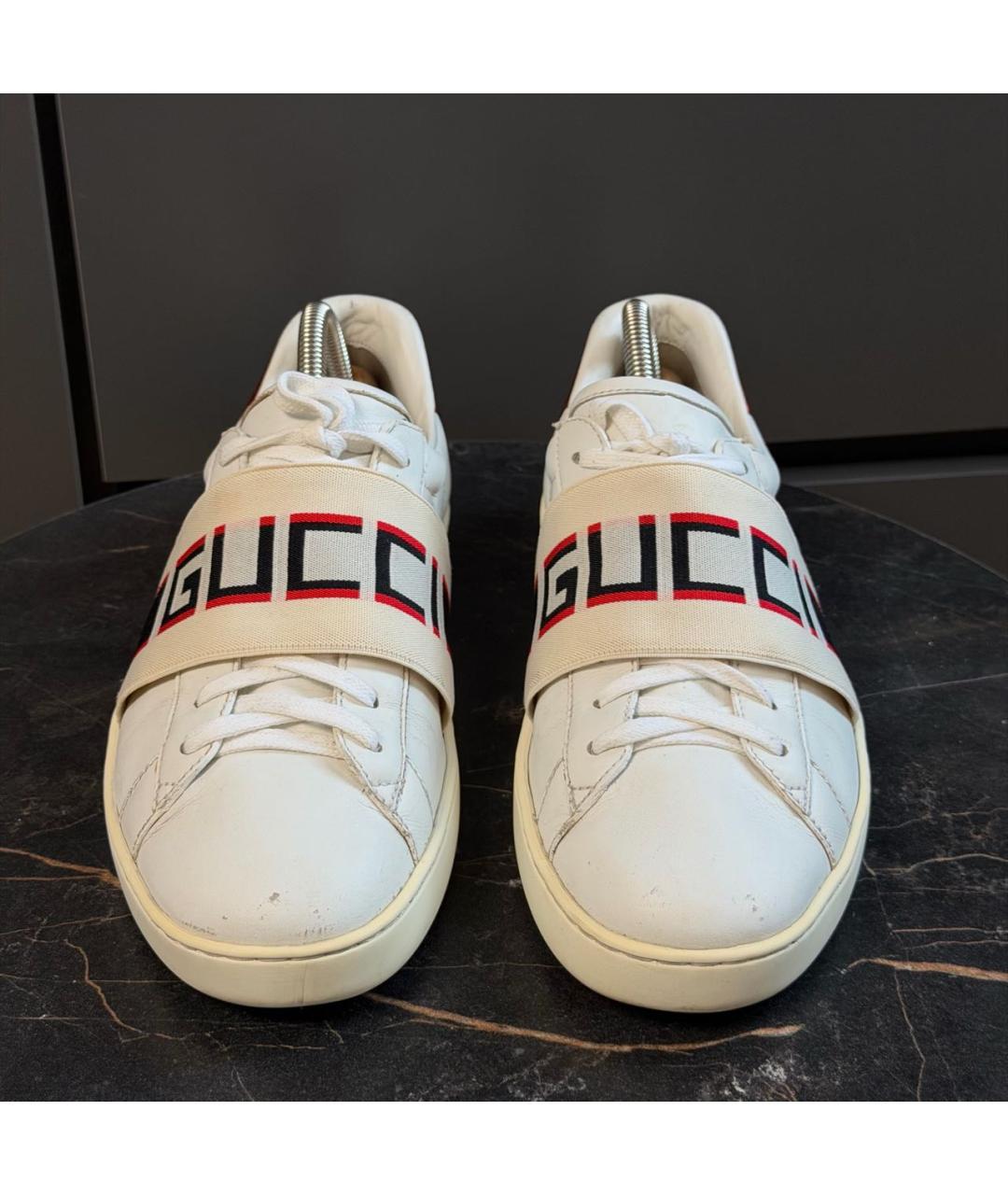 GUCCI Белые кожаные низкие кроссовки / кеды, фото 4