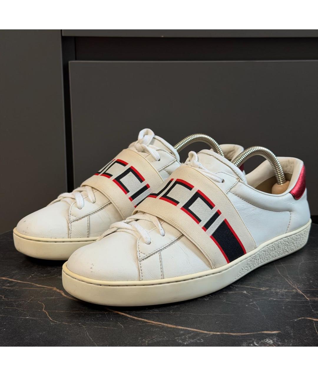GUCCI Белые кожаные низкие кроссовки / кеды, фото 2