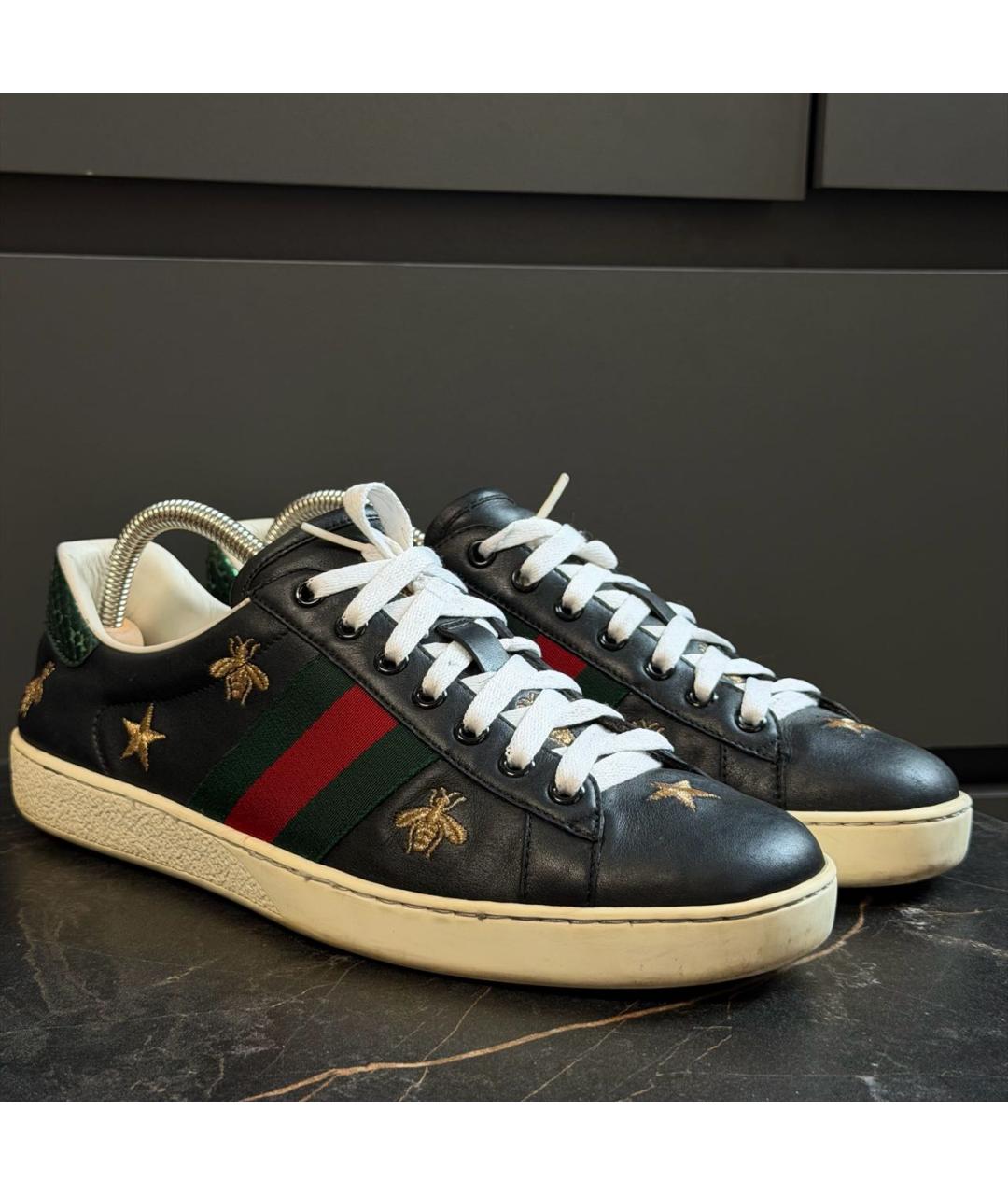 GUCCI Черные кожаные низкие кроссовки / кеды, фото 7