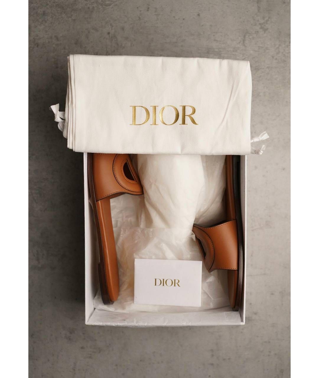 CHRISTIAN DIOR Оранжевые кожаные шлепанцы, фото 5