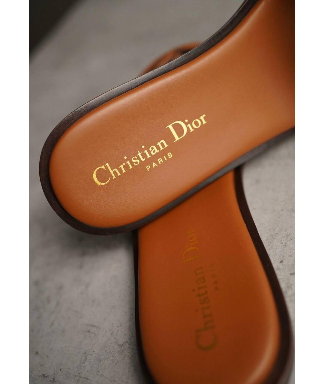 CHRISTIAN DIOR Оранжевые кожаные шлепанцы, фото 7