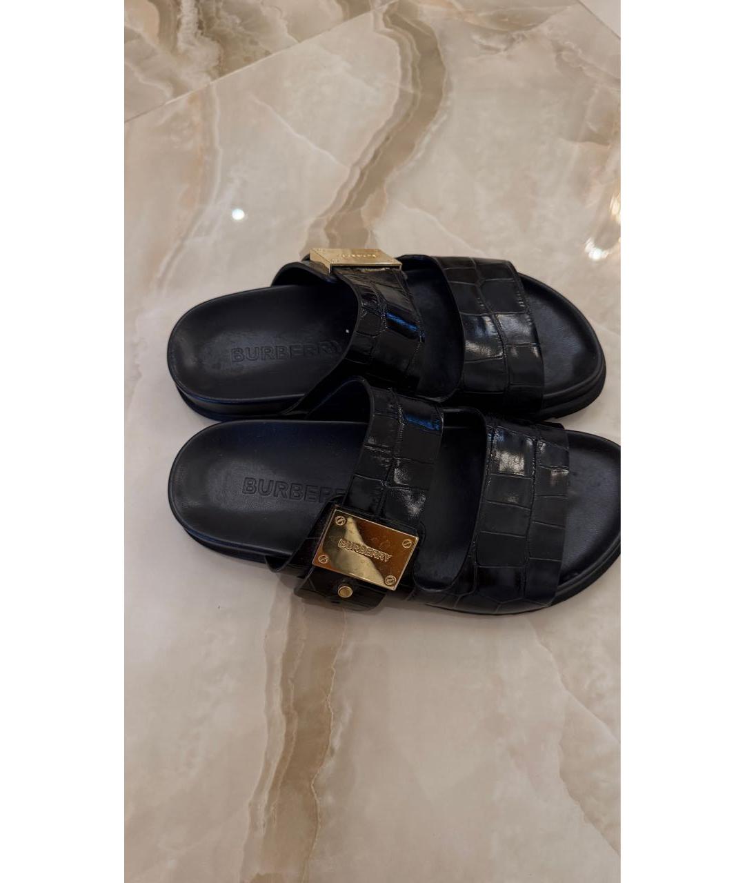 BURBERRY Черные шлепанцы из лакированной кожи, фото 4