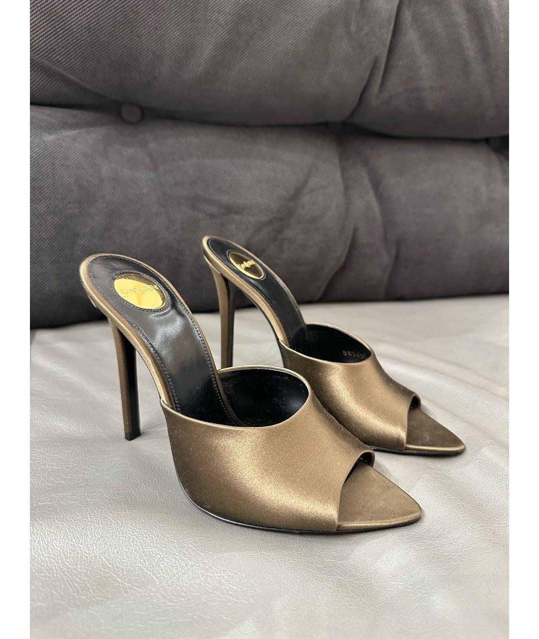 SAINT LAURENT Золотые текстильные мюли, фото 7