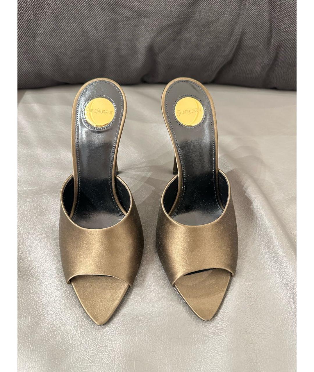 SAINT LAURENT Золотые текстильные мюли, фото 2