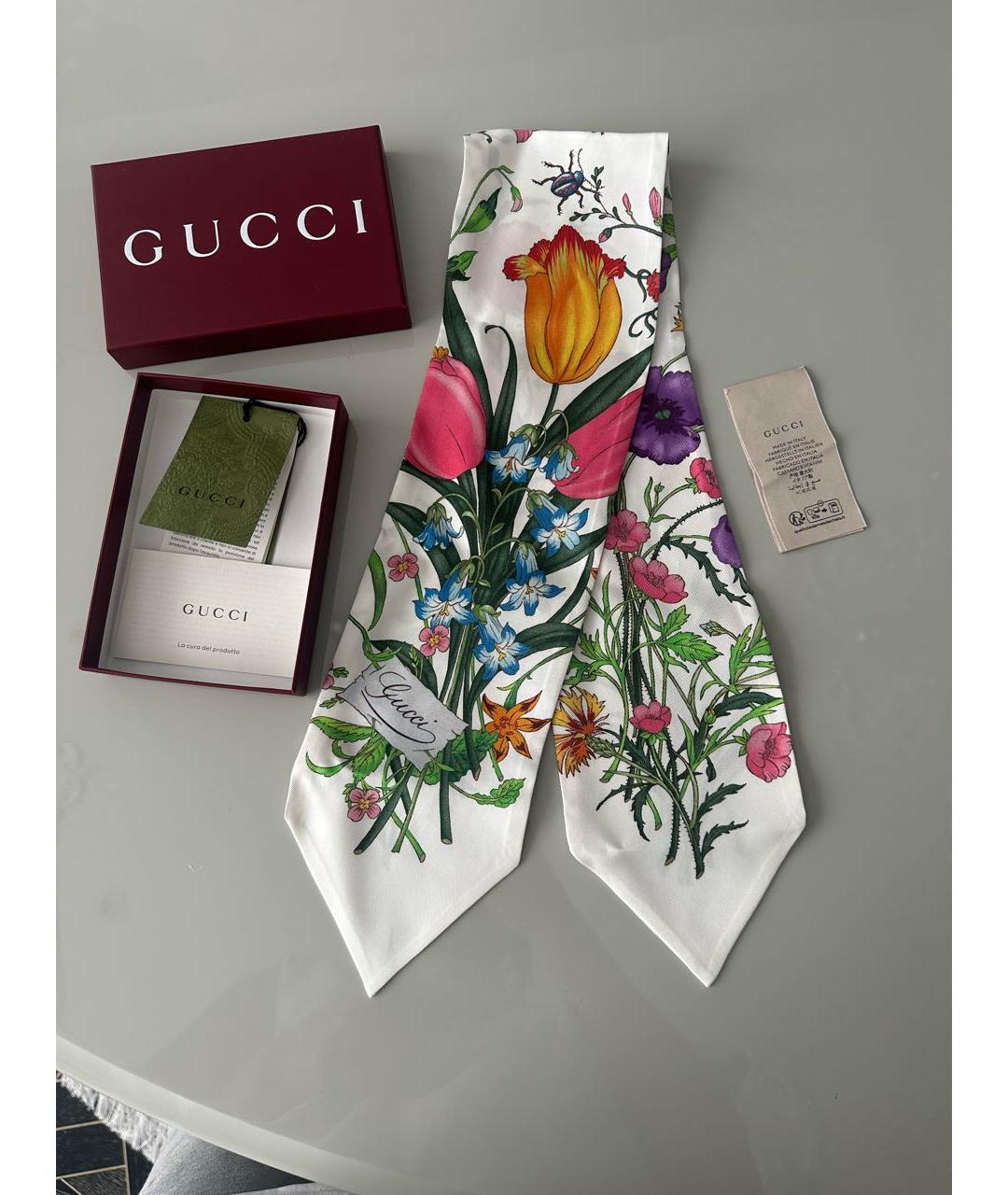 GUCCI Белый шелковый платок, фото 2