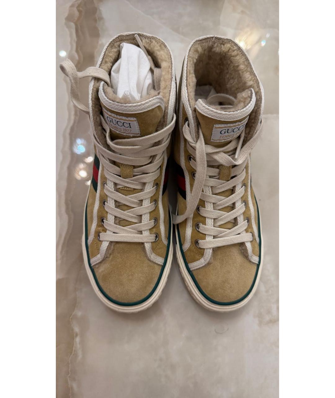 GUCCI Бежевые замшевые кеды, фото 5