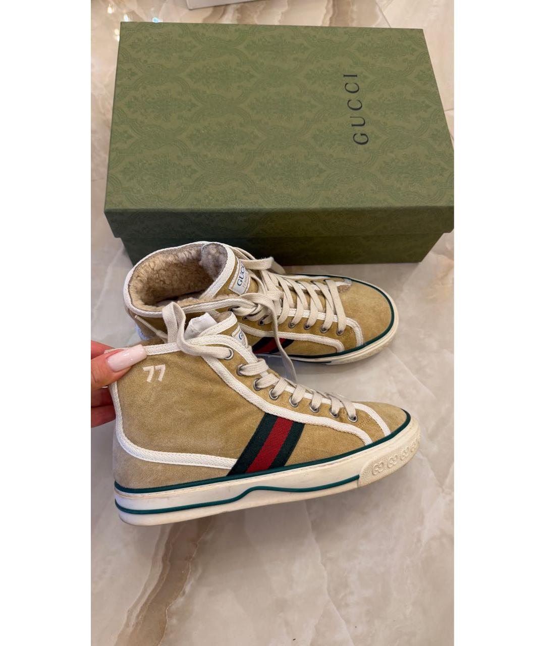 GUCCI Бежевые замшевые кеды, фото 7