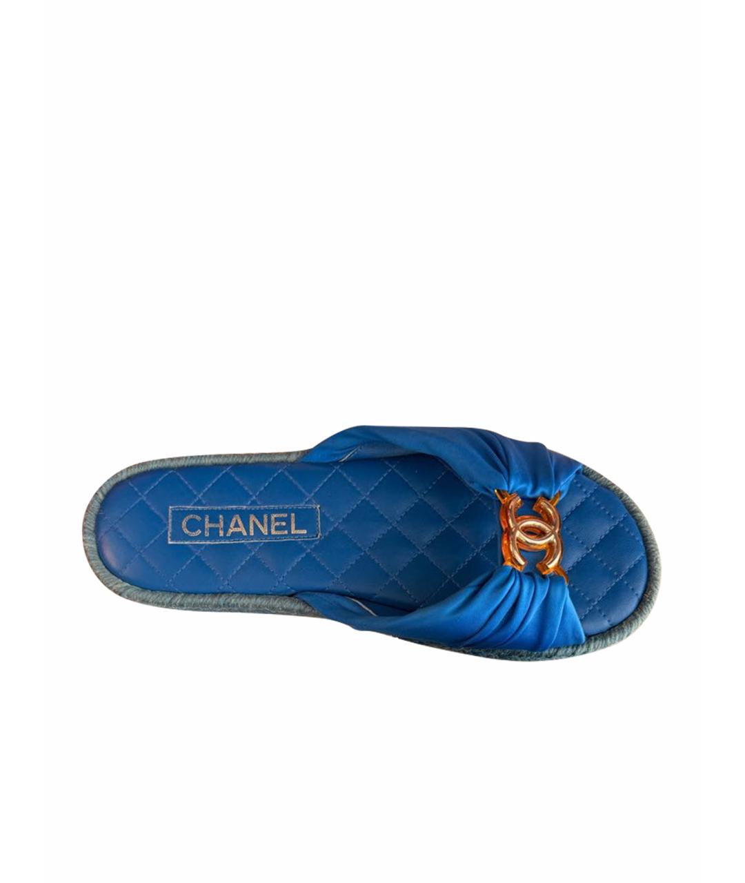 CHANEL Синие кожаные шлепанцы, фото 6