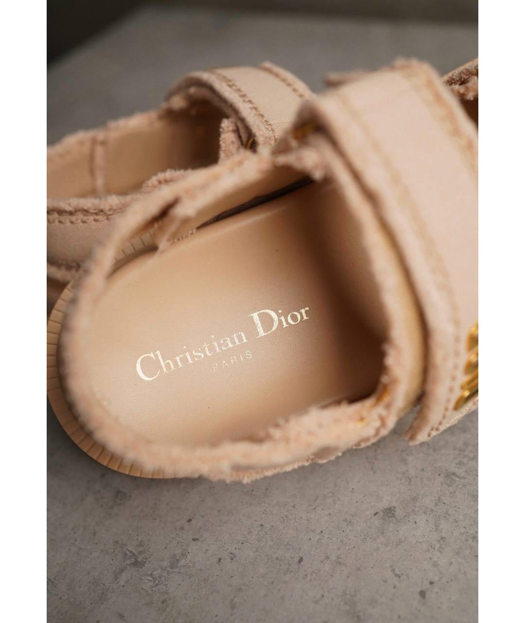 CHRISTIAN DIOR Бежевые текстильные сандалии, фото 5