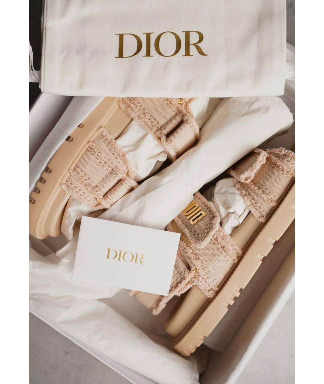 CHRISTIAN DIOR Бежевые текстильные сандалии, фото 4