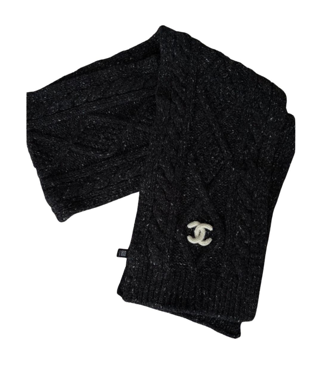 CHANEL Черный кашемировый шарф, фото 1