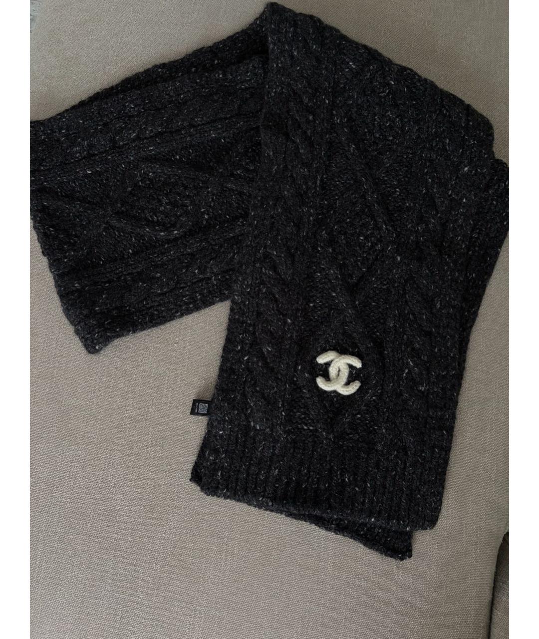 CHANEL Черный кашемировый шарф, фото 4