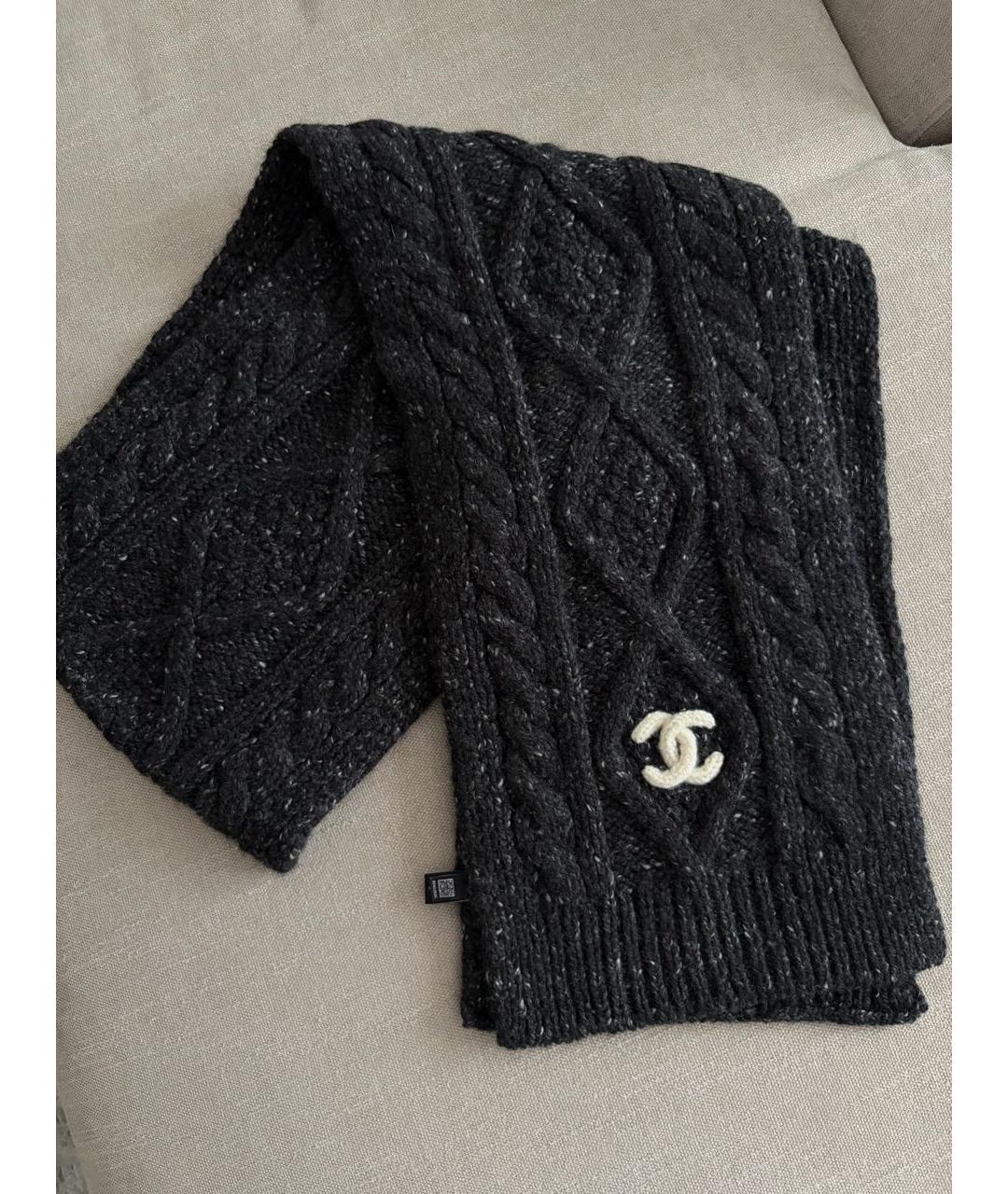 CHANEL Черный кашемировый шарф, фото 2