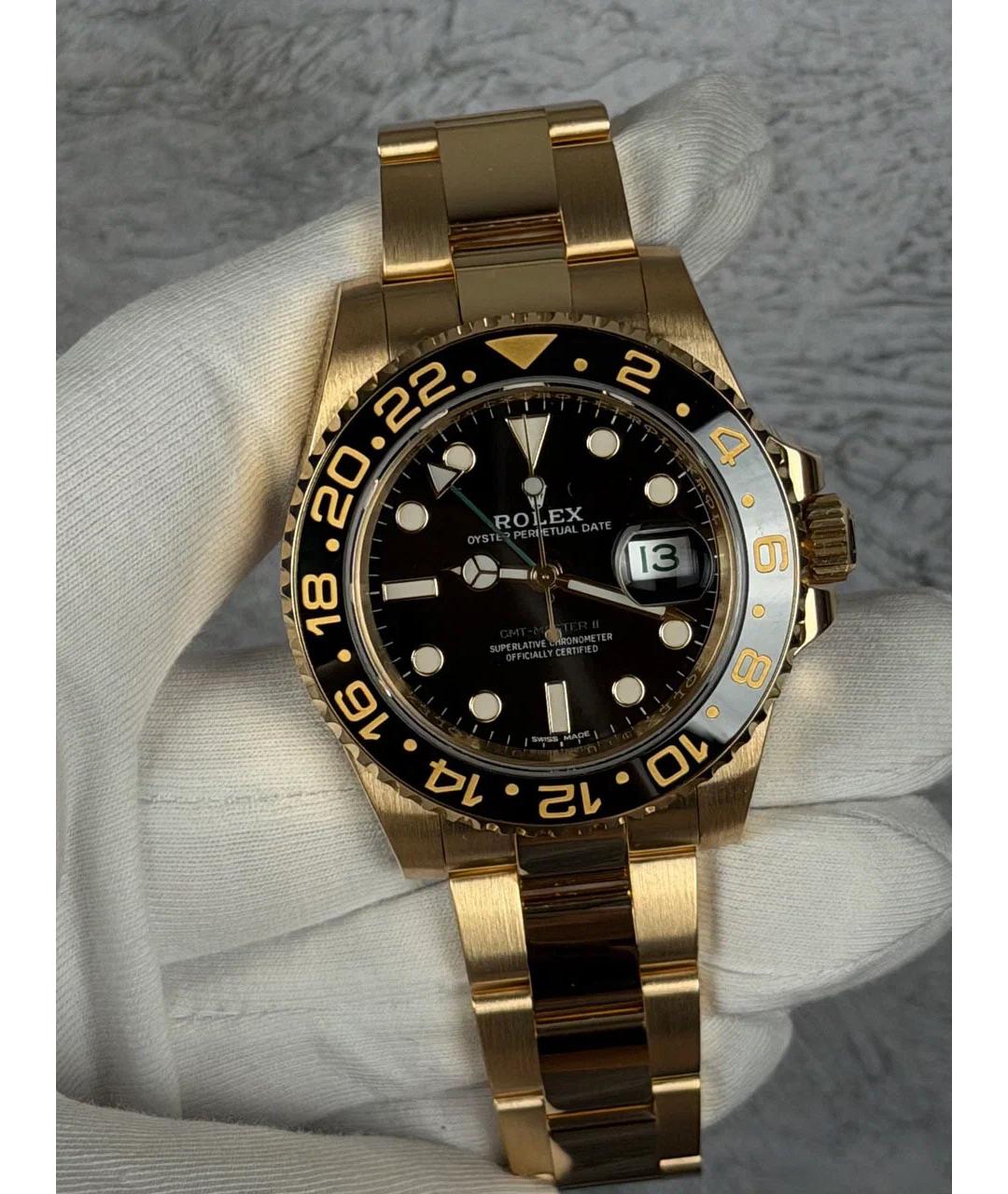 ROLEX Черные часы из желтого золота, фото 2