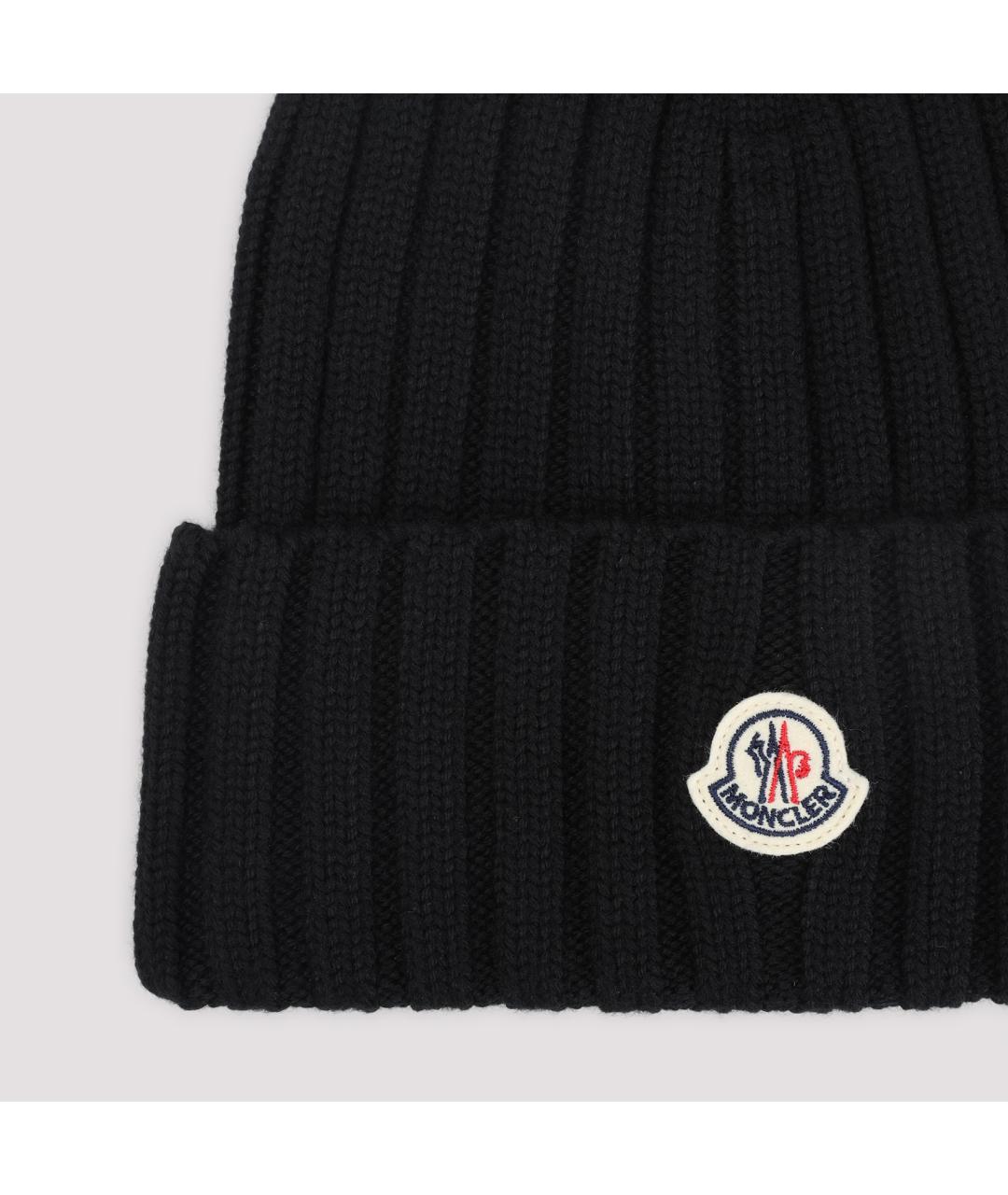 MONCLER Черная шерстяная шапка, фото 3