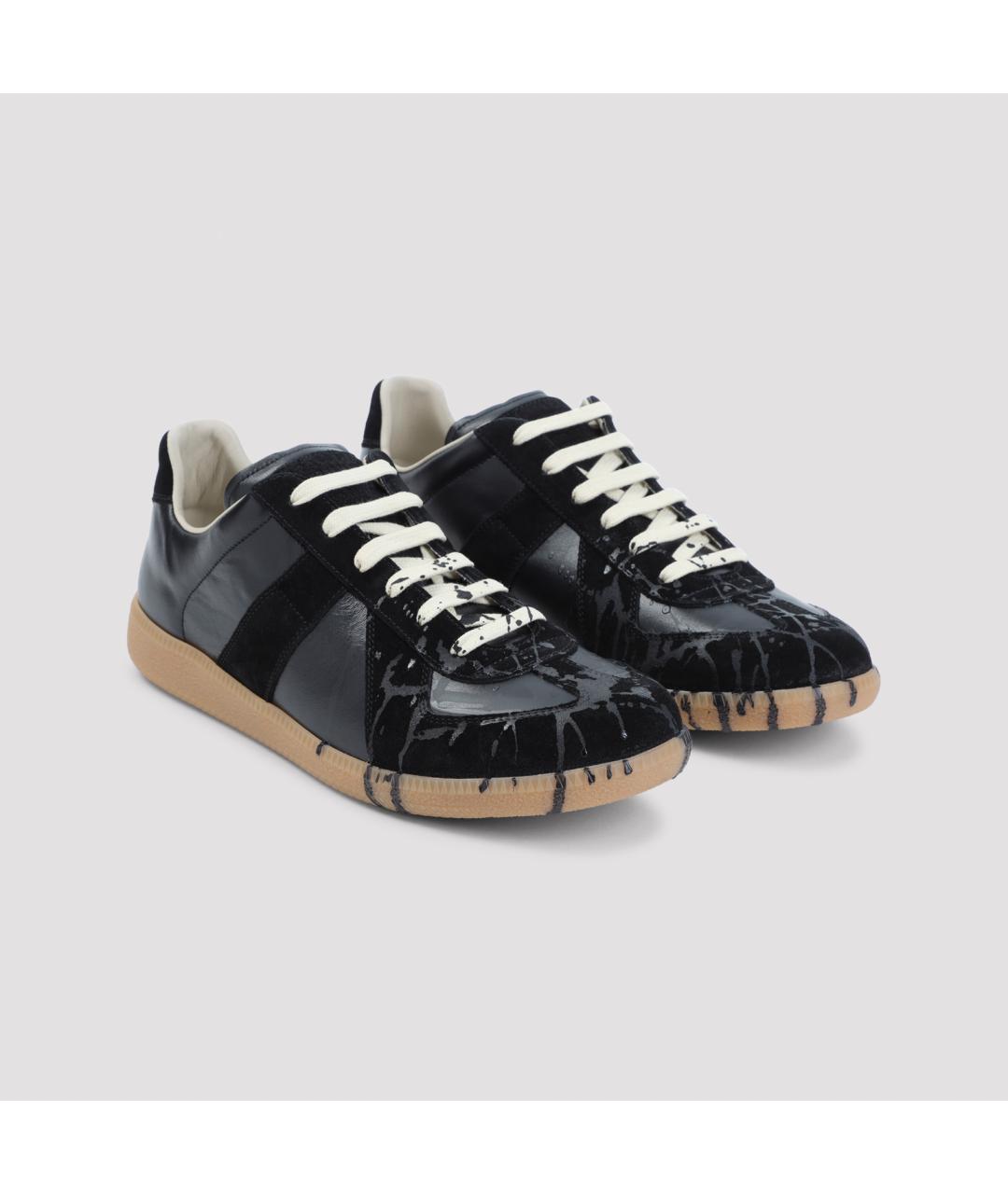 MAISON MARGIELA Черные кожаные низкие кроссовки / кеды, фото 4