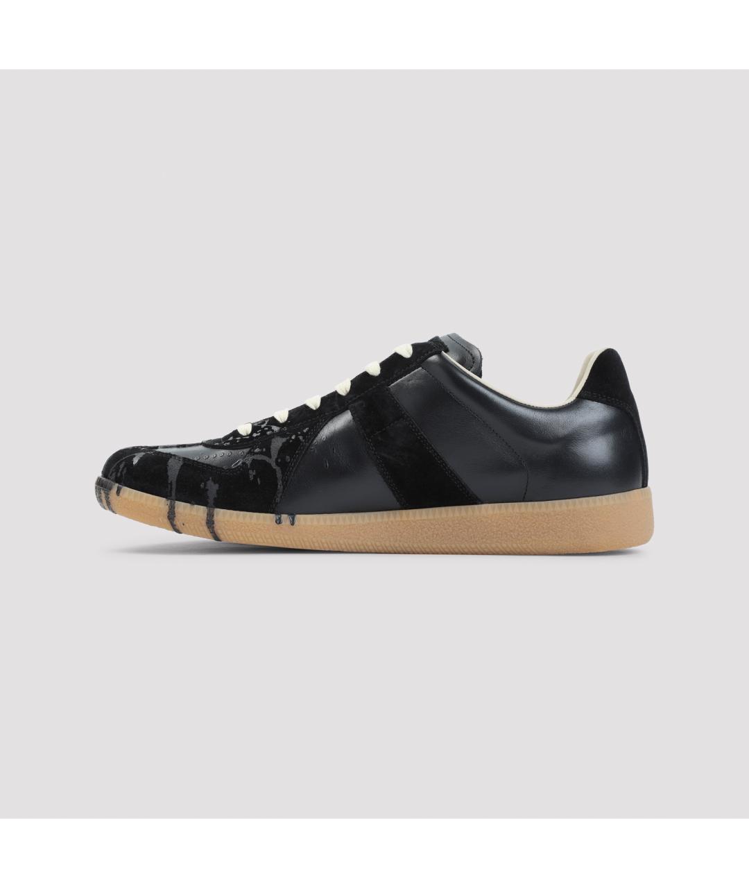 MAISON MARGIELA Черные кожаные низкие кроссовки / кеды, фото 3